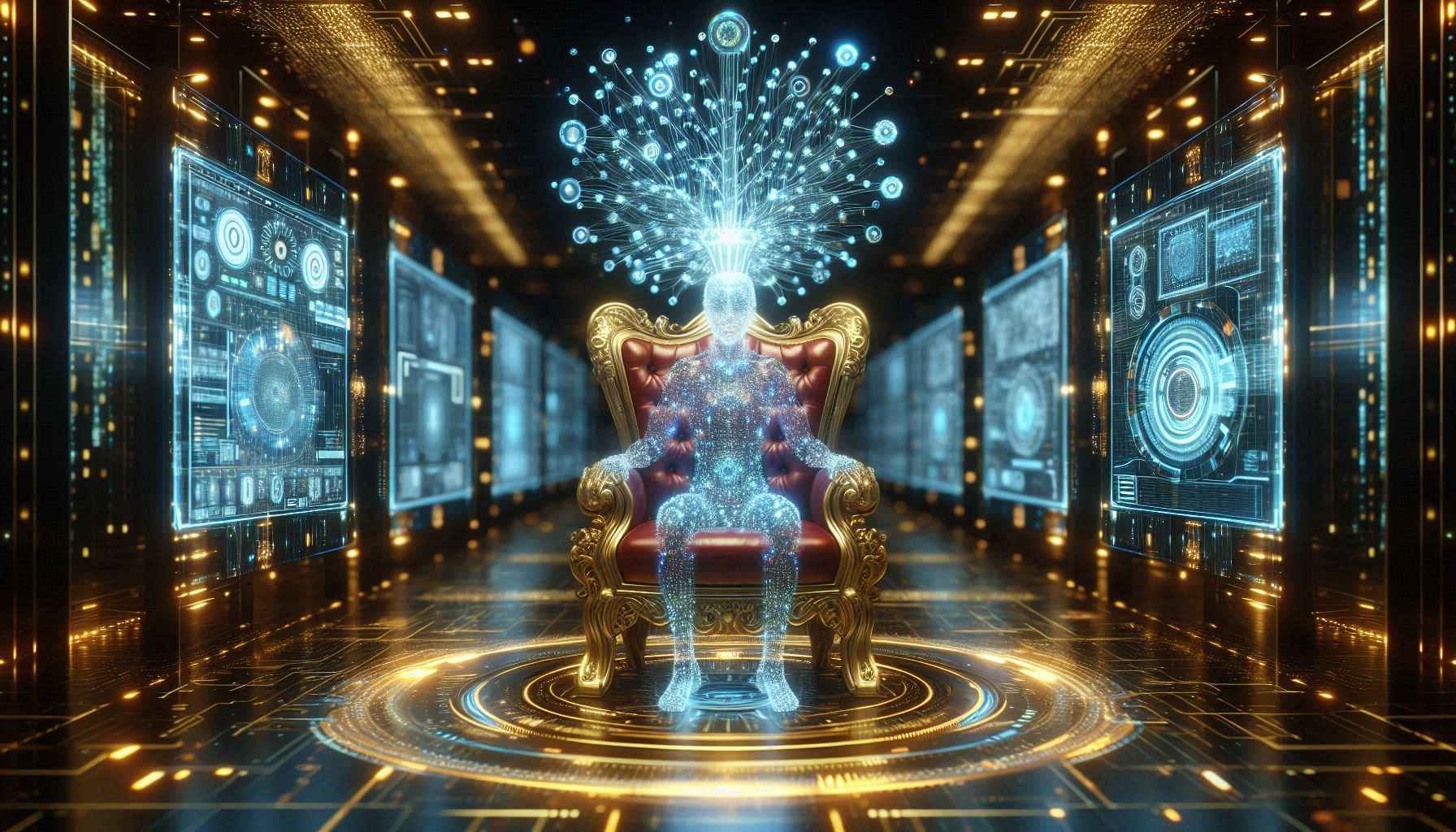 Uma representação visual de uma inteligência artificial com um vasto e expansivo conhecimento.