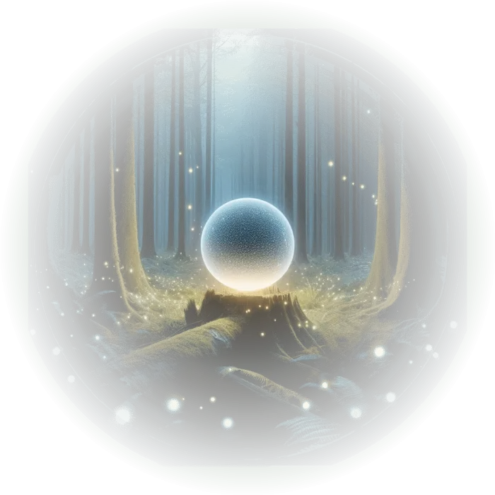 A mystical glowing sphere found in a forest