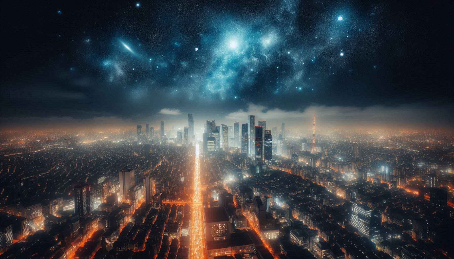 Céu poluído por luzes artificiais, dificultando a visualização de estrelas e auroras boreais