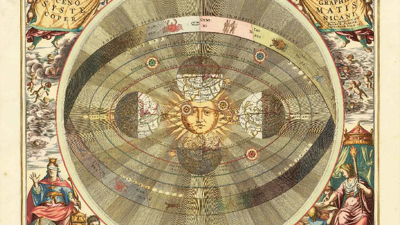 Representação do modelo heliocêntrico com o Sol no centro do sistema solar