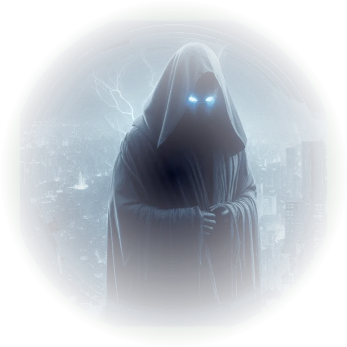 A dark entity looming over a city