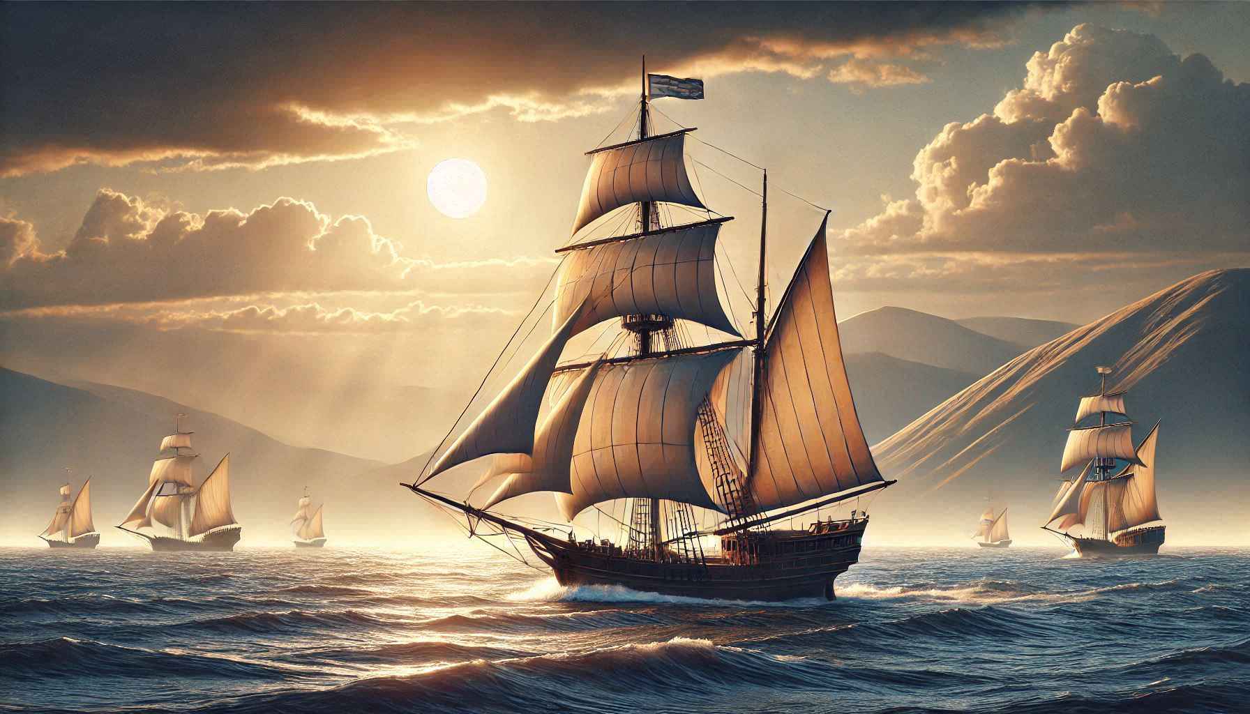 Barco à vela fenício navegação no Mediterrâneo