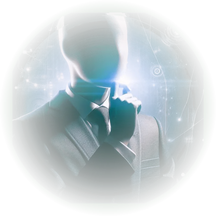 Homem pensativo e hesitante, cercado por uma luz intensa, refletindo sobre uma proposta enigmática.