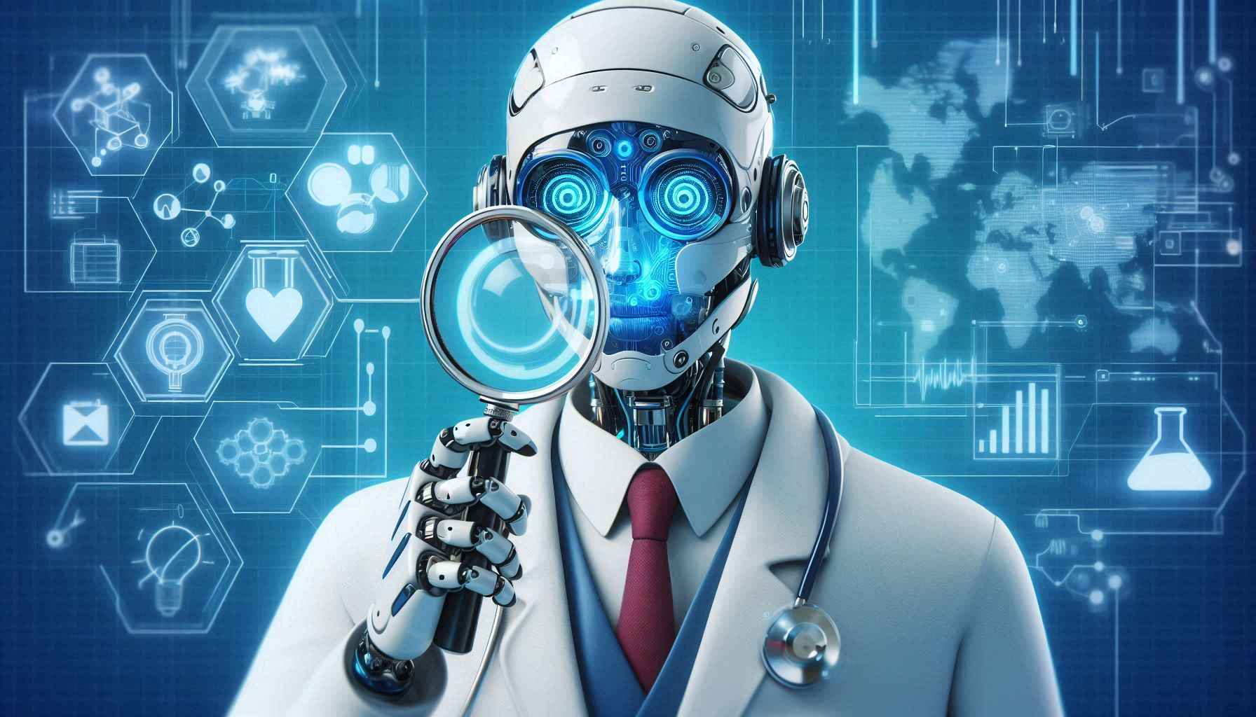 Uma representação visual de um robô humanoide analisando uma solicitação e avaliando a ética de sua interação ao fornecer uma resposta.