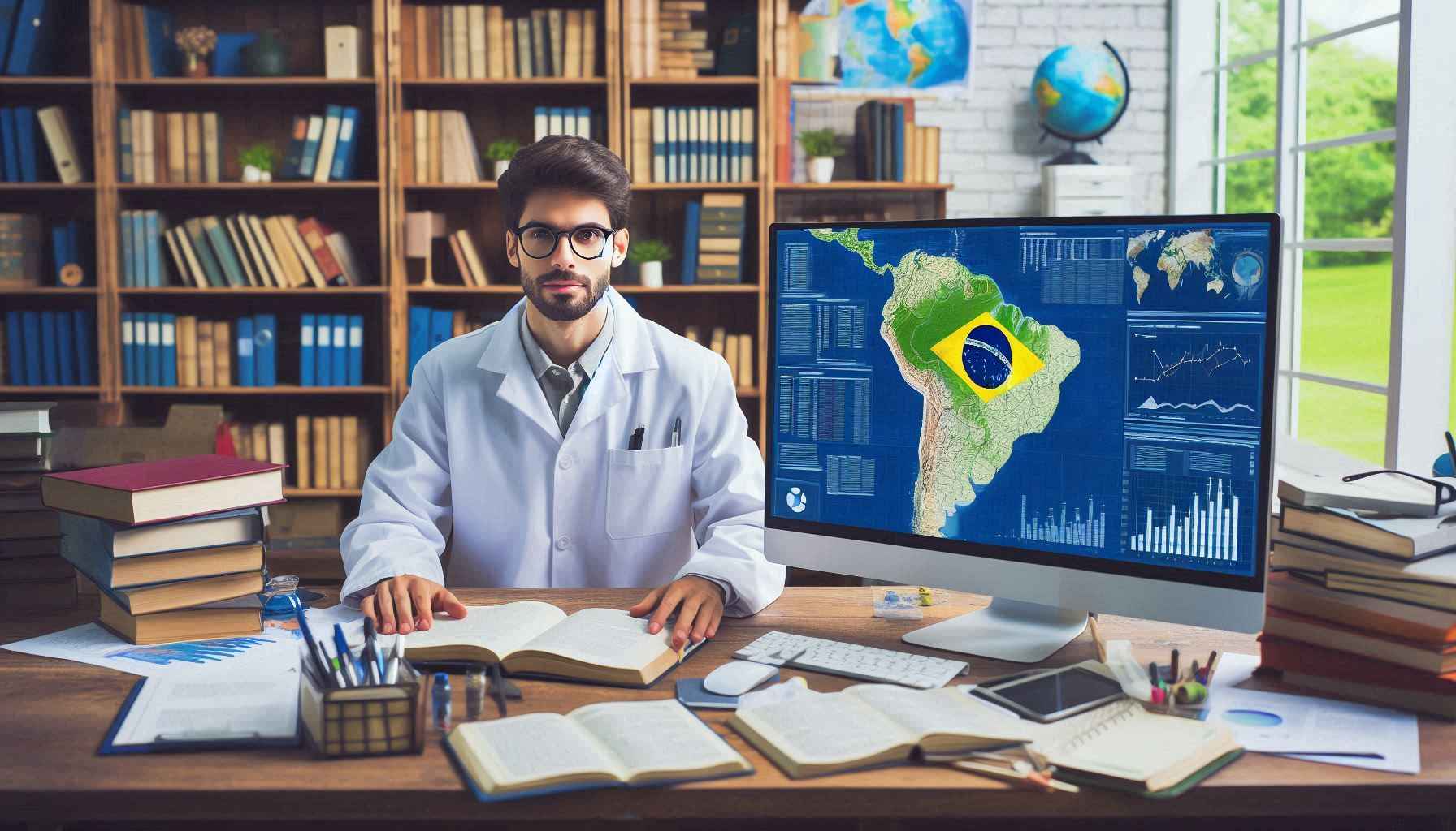 Ilustração de cientistas estudando o impacto climático dos Andes na América do Sul